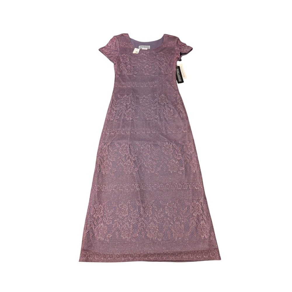 Vtg Jessica Howard Lilac Metallic Lace Maxi Dress Short Sleeve Gown Size 10 NWT